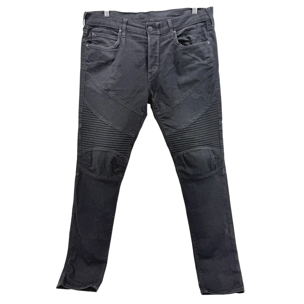 True Religion Rocco Moto Jeans Mens 34 Black Relaxed Skinny Skater Biker Moto